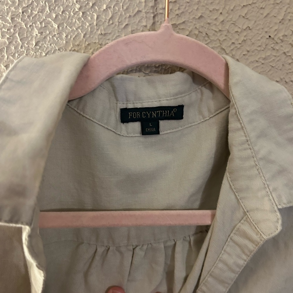 For Cynthia Linen Cotton Women’s Button Down 3/4 Sleeve Size L Boho Indie Tunic - Picture 13 of 15